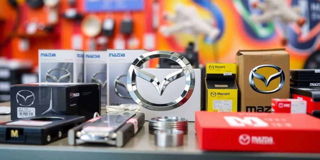 High-quality genuine Mazda parts on a workspace.