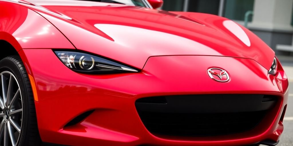 Mazda MX-5 Miata parked outside, front angle.