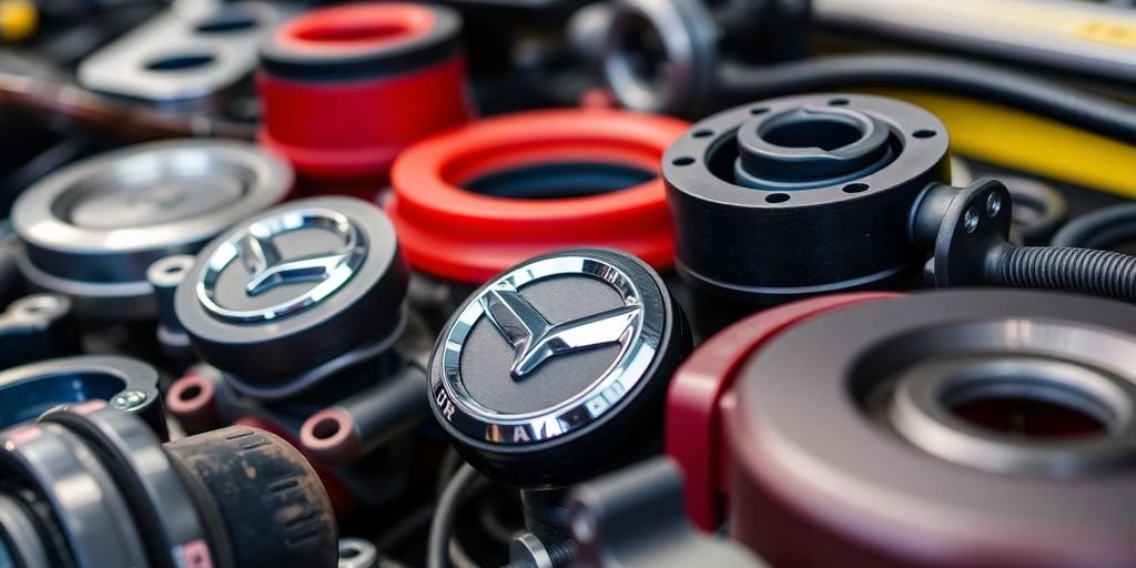 High-quality Mazda car parts displayed on a table.