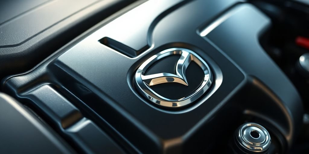 Mazda logo on a car engine part