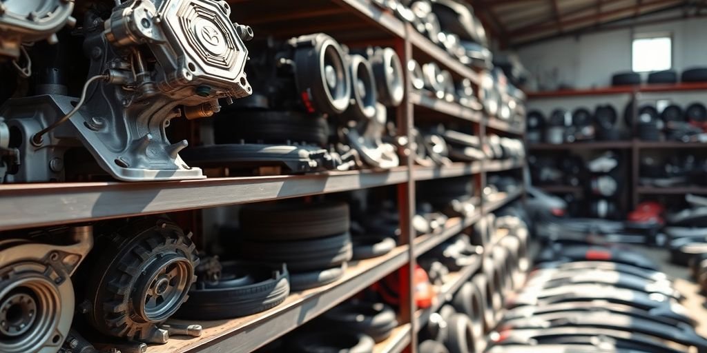 Mazda car parts in a neat row.