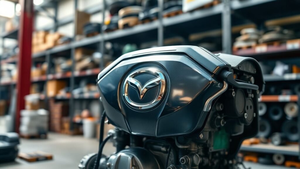 Cleaned Mazda engine part in a warehouse