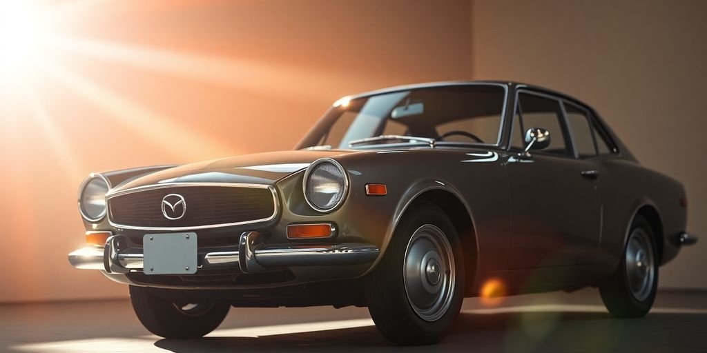 Shiny vintage Mazda car with a bright exterior.