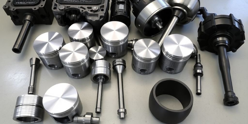 several engine pistons