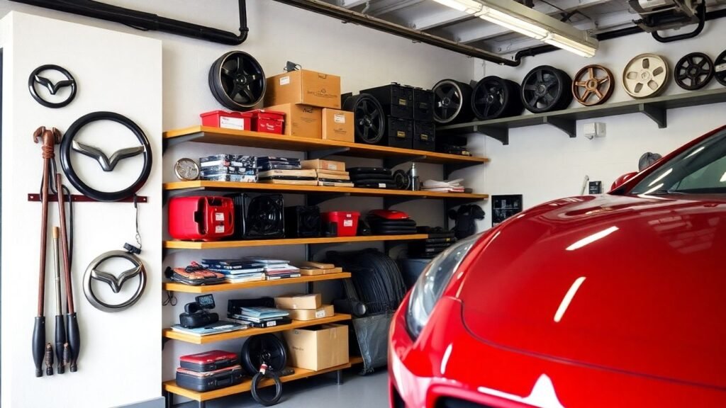 Mazda car parts in a garage