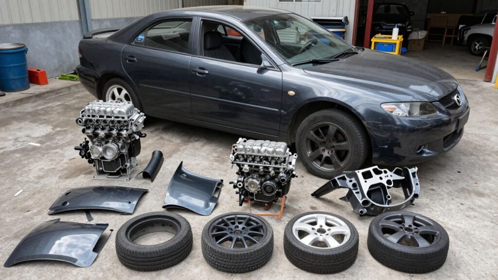 Mazda 6 car parts at a wrecking yard.