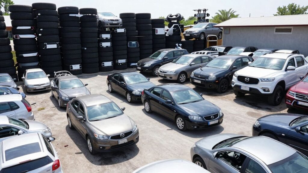 Mazda car parts at a Sunshine Coast wrecking yard.