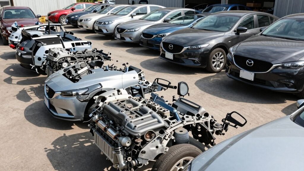 Mazda car parts at a Gold Coast wrecking yard.