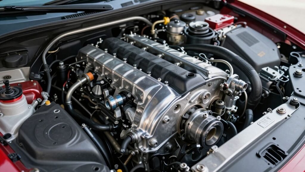 Genuine Mazda 3 parts arranged in an engine bay.