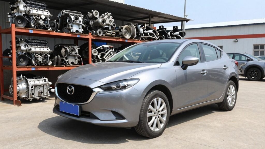 Mazda car and used engines in wrecking yard